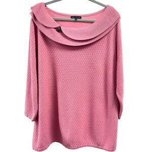 Napa Valley Women’s Size 1X Pink Ruffle Pull Over 3/4 Sleeve Sweater‎ w/Brooch